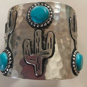3 inch wide hammered silver cactus bracelet